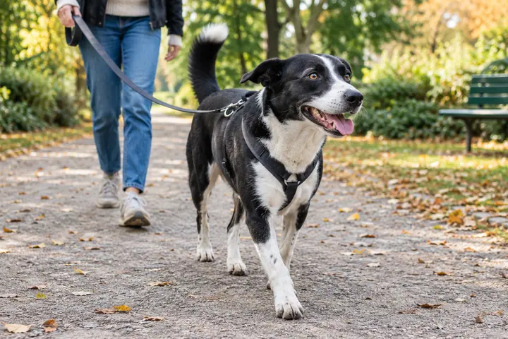Cane al parco durante una passeggiata
