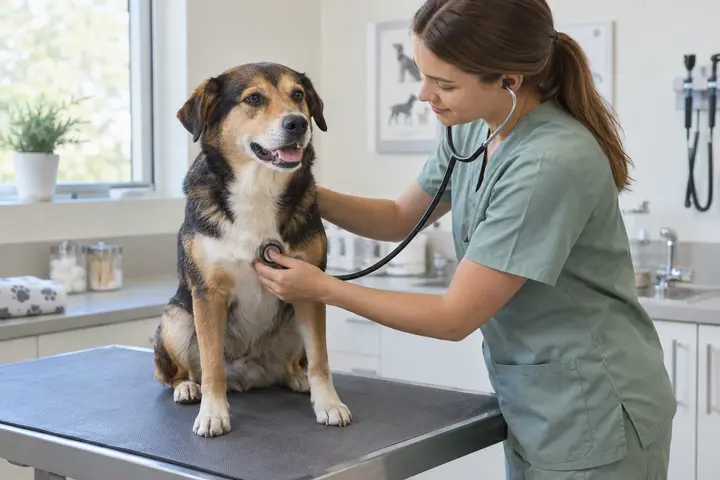 Visita preventiva di un cane in un ambulatorio veterinario generico